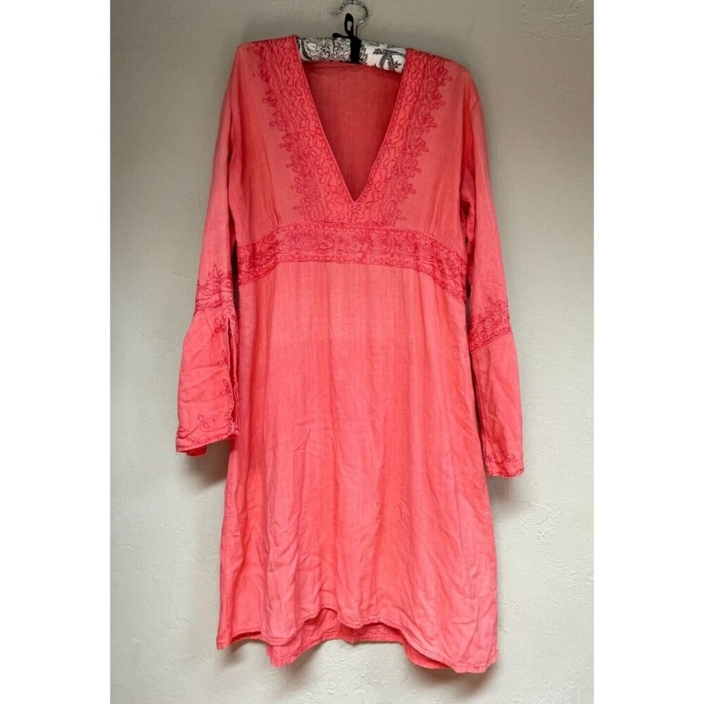 Calypso by Christiane Celle Women's One Size Orange V-Neck Embroidered Dress